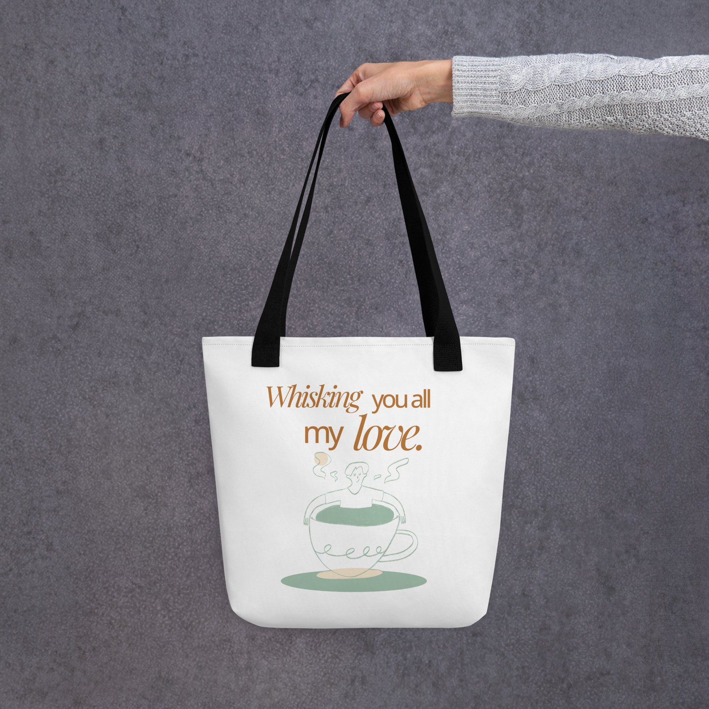 Whisking You All My Love tote bag black handles